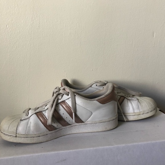 Adidas Rose Gold & White Superstar Sneakers - Picture 4 of 9